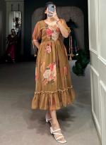 Georgette Brown Casual Wear Printed Readymade Gown